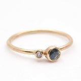 10k Montana Sapphire with White Diamond Offset