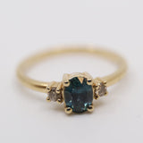 14k Oval Montana Sapphire Ring with Champagne Diamonds