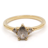 14k Pear Shaped Salt and Pepper Diamond Ring