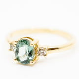 14k Oval Montana Sapphire Ring with Champagne Diamonds