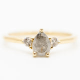 14k Pear Shaped Salt and Pepper Diamond Ring