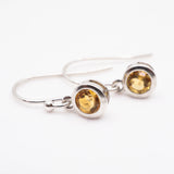 Citrine Round Bezel Dangle Earrings