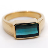 14K Gold Emerald Cut Green Tourmaline Ring