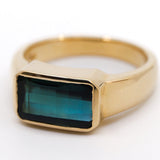 14K Gold Emerald Cut Green Tourmaline Ring