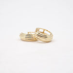 Two gold hoop earrings on a white background