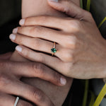 Two hands with rings on a natural background
