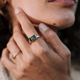 14K Gold Emerald Cut Green Tourmaline Ring
