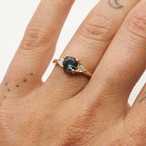 14k Montana Sapphire Round with Trillion Diamonds