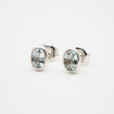 Sterling Silver Oval Aquamarine Studs
