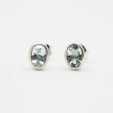 Sterling Silver Oval Aquamarine Studs