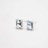 Sterling Silver Aquamarine Emerald Cut Studs