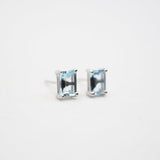 Sterling Silver Aquamarine Emerald Cut Studs