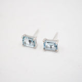 Sterling Silver Aquamarine Emerald Cut Studs