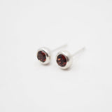Sterling Silver Red Garnet Round Studs