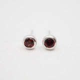 Sterling Silver Red Garnet Round Studs