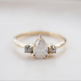 14k Gold Pear Shaped Crushed Ice Diamond with Salt & Pepper Diamonds