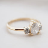 14k Gold Pear Shaped Crushed Ice Diamond with Salt & Pepper Diamonds