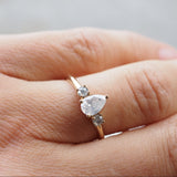 14k Gold Pear Shaped Crushed Ice Diamond with Salt & Pepper Diamonds