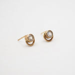 Gold earrings with gemstones on a white background