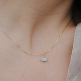 White Opal Oval Necklace - 10k Gold