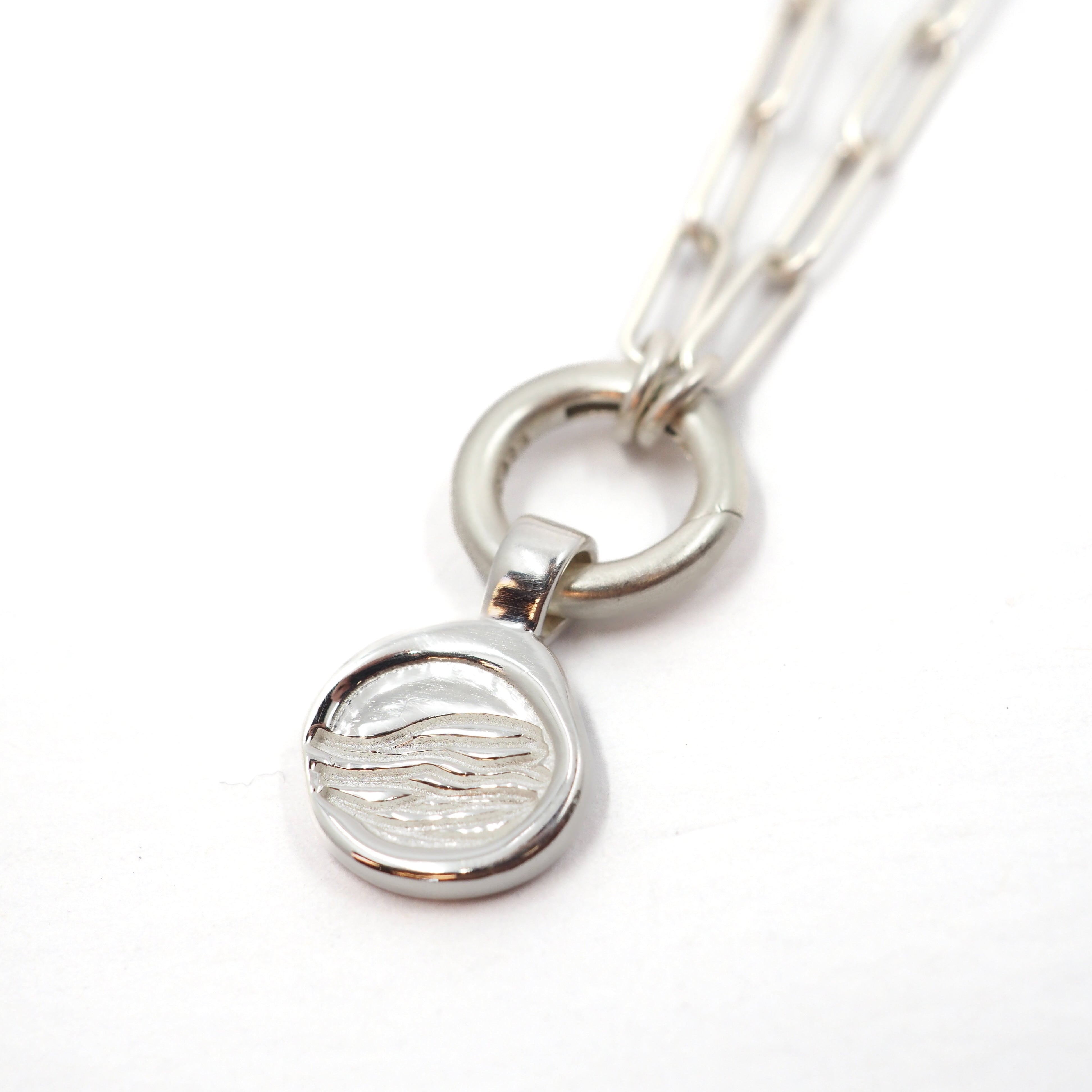 Wave Love Charm Pendant Necklace - Sterling Silver