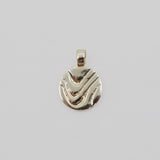 Gold pendant with wavy design on a light gray background
