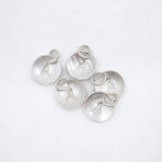 Five silver disc charms, each engraved with the letter A, arranged on a plain white background.