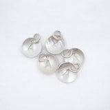 Five silver disc charms, each engraved with the letter A, arranged on a plain white background.