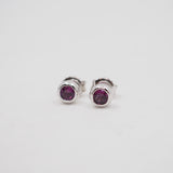Rhodolite Garnet Bezel Studs - Sterling Silver