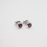 Rhodolite Garnet Bezel Studs - Sterling Silver