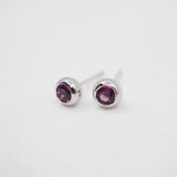 Rhodolite Garnet Bezel Studs - Sterling Silver