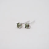 Green Sapphire Claw Studs - Sterling Silver