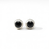 Black Spinel Round Studs - Sterling Silver