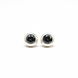 Black Spinel Round Studs - Sterling Silver