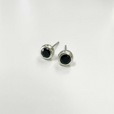 Black Spinel Round Studs - Sterling Silver