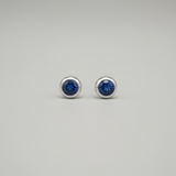 Blue Sapphire Bezel Studs - Sterling Silver