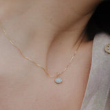 White Opal Oval Necklace - 10k Gold